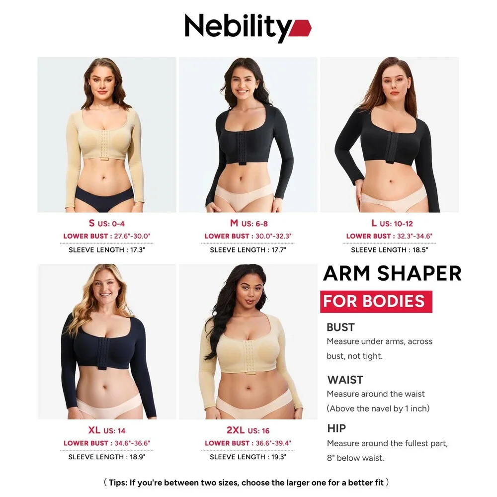 Nebility Women's Arm Compression Sleeve Shaper Post Surgery Front Closure XL